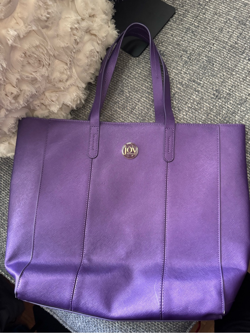 Joy Mangano Purple Saffiano Faux Leather Large Tote Shoulder Bag - Picture 4 of 9